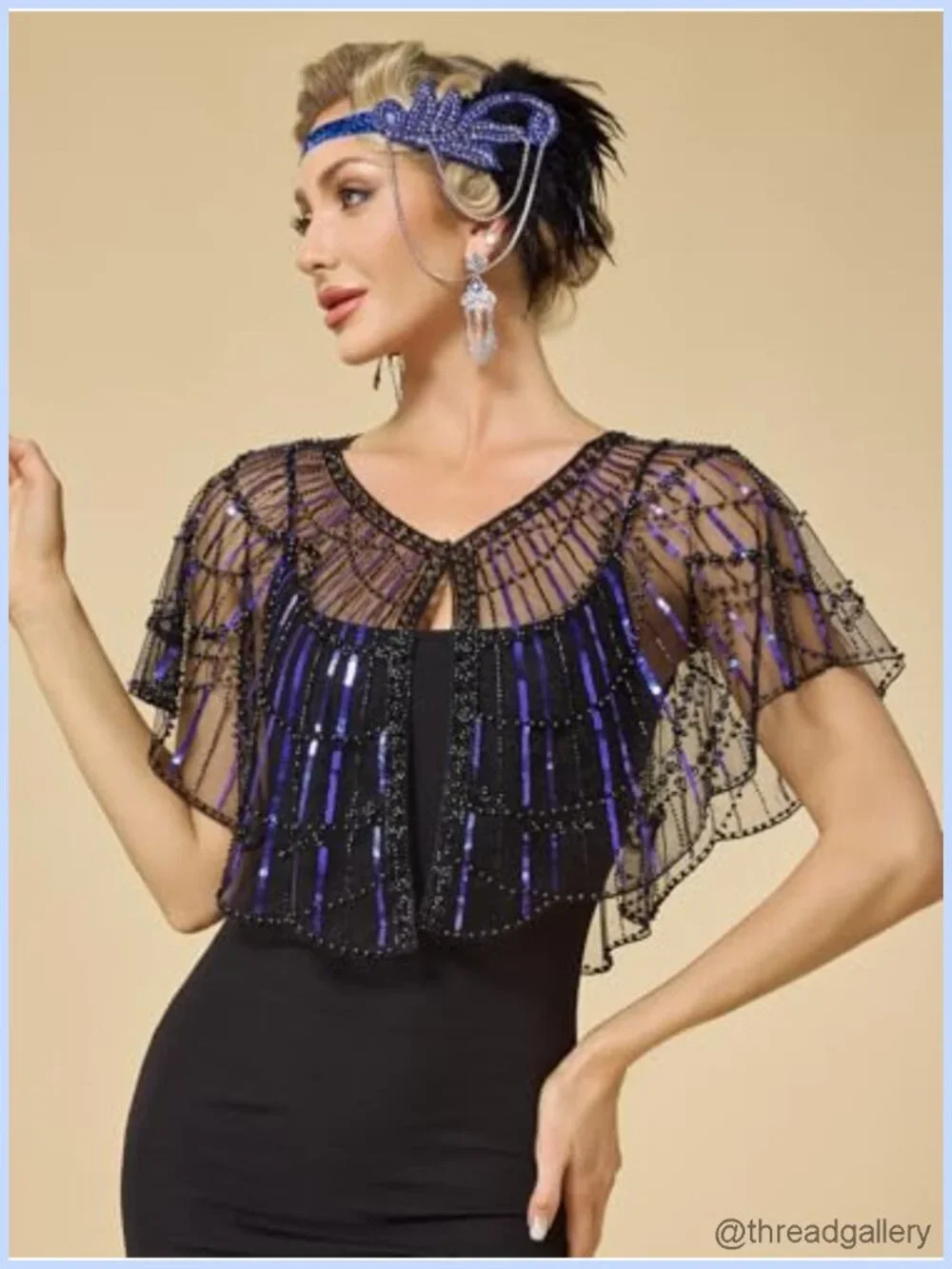 1920s Sequin Beaded Shawl Wrap, Lightweight Mesh Gatsby Party Wedding Prom